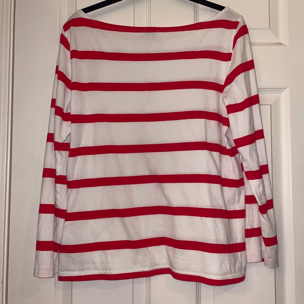 J.Crew‎ Re-Imagined Red White Striped Boatneck Long Sleeve Cotton Tee AW619 SP21 - Picture 6 of 6